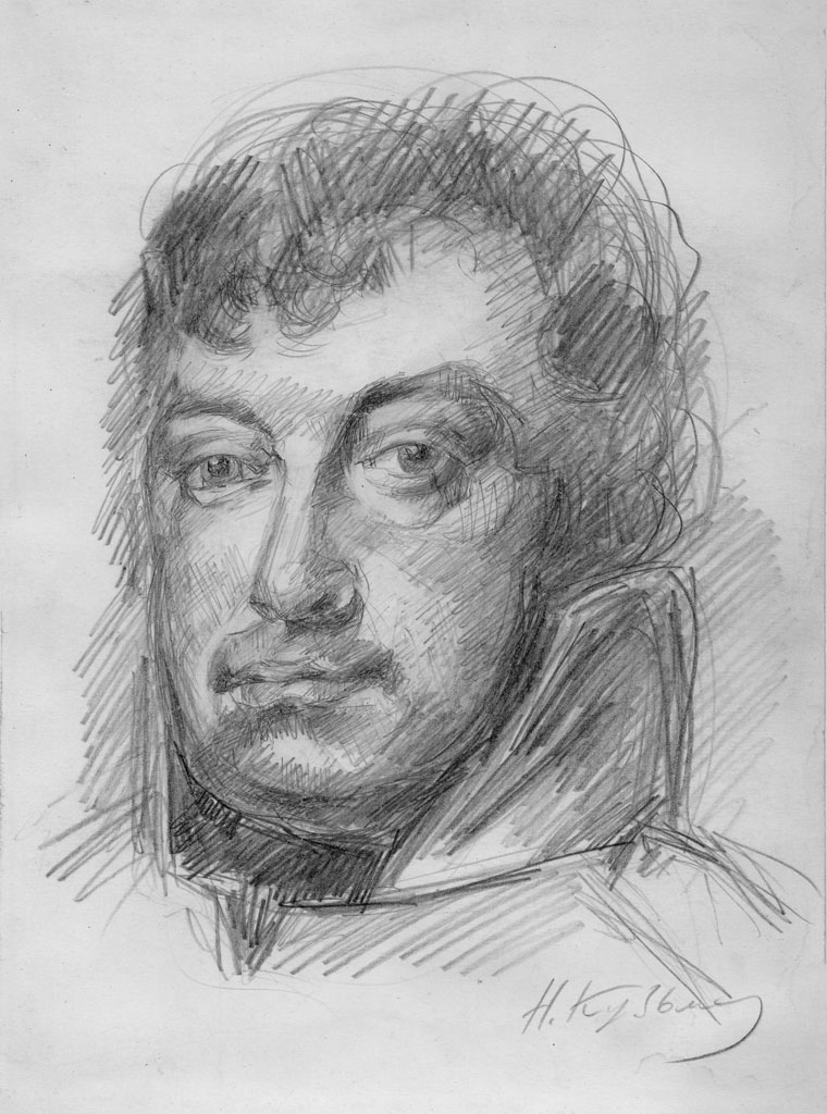 Н. В. Кузьмин, рисунок, неизвестный портрет, 1920-е годы