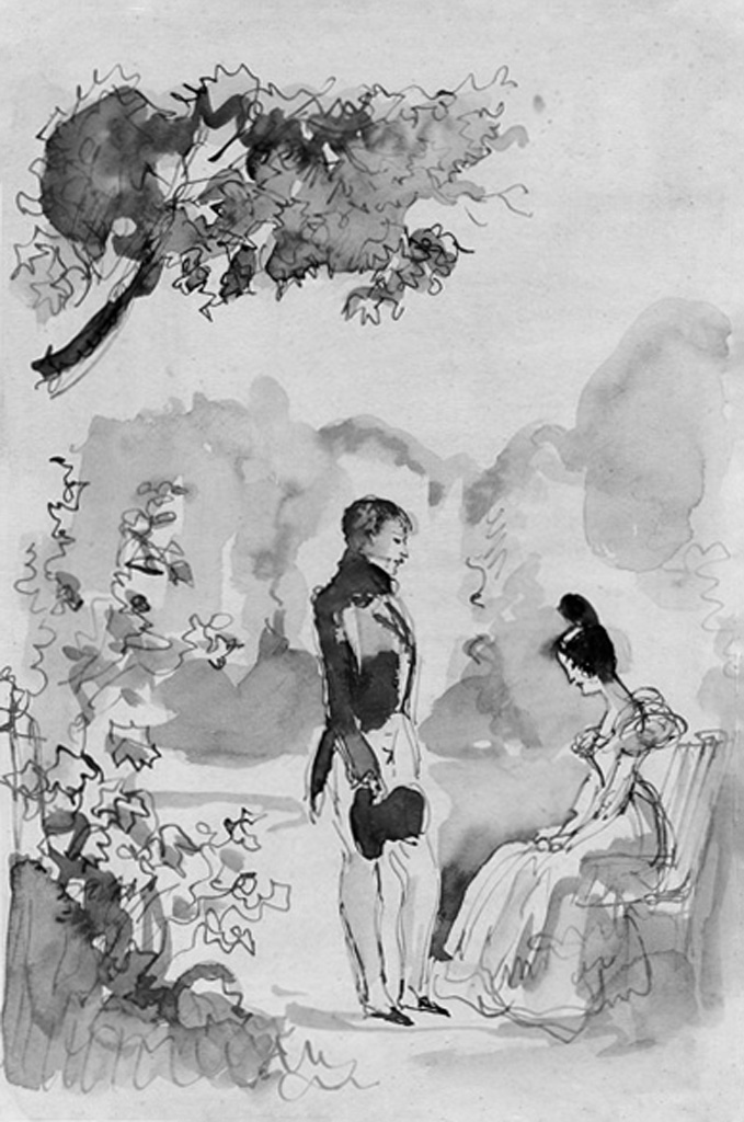 Н. В. Кузьмин, Онегин и Татьяна, иллюстрация к роману в стихах Евгений Онегин, 1935 год