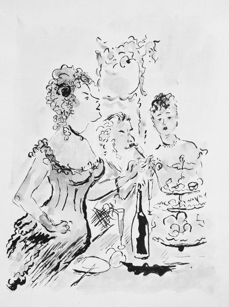 Н. В. Кузьмин, За столом, иллюстрация к Ги де Мопассан, 1930-е годы