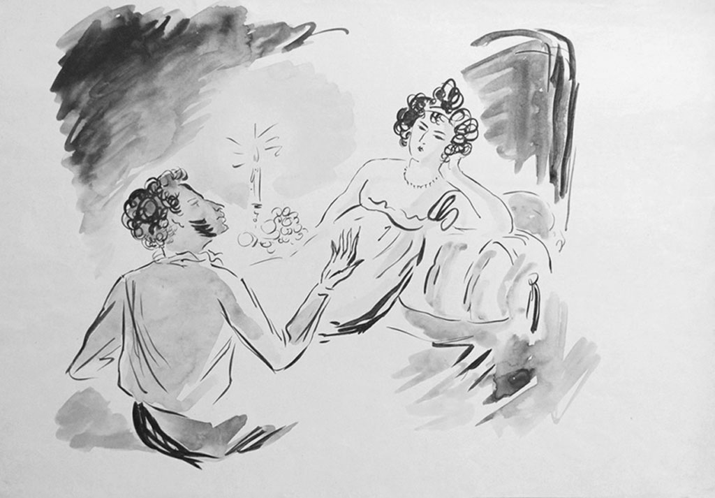 Н. В. Кузьмин, эскиз иллюстрации к роману Эдмона де Гонкура Актриса, 1933 год